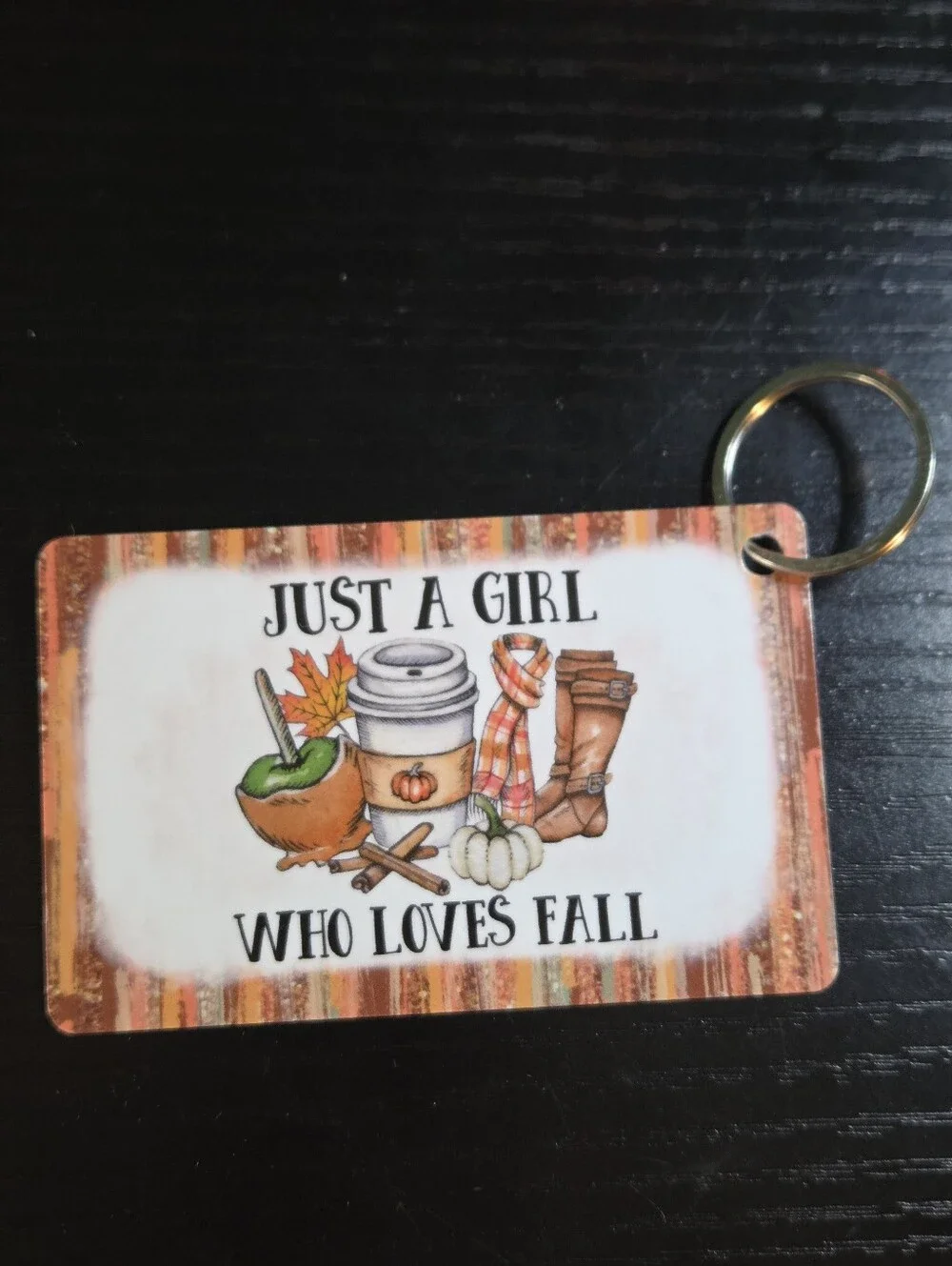 Just A Girl Who Loves Fall Keycard Keychain - Brown/Orange